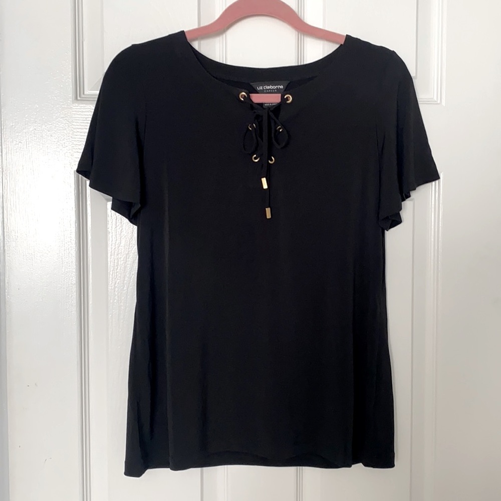 Black Liz Claiborne Career Lace-Up Top